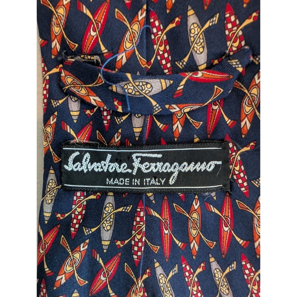 Salvatore Ferragamo‎ Mens Silk Tie Navy Kayak Canoe Oar Novelty Italy Boat Water